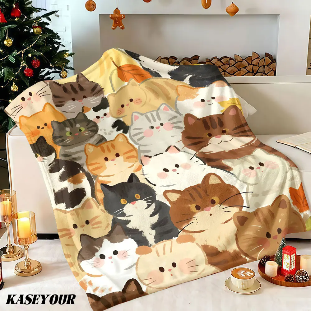 Herbst-Katzen-Decke Winter-Sommer Flanell-Decke Fleece-Überwurf Weiche Flauschige Gemütliche Fleece-Decken für Sofa Ideale Geschenke