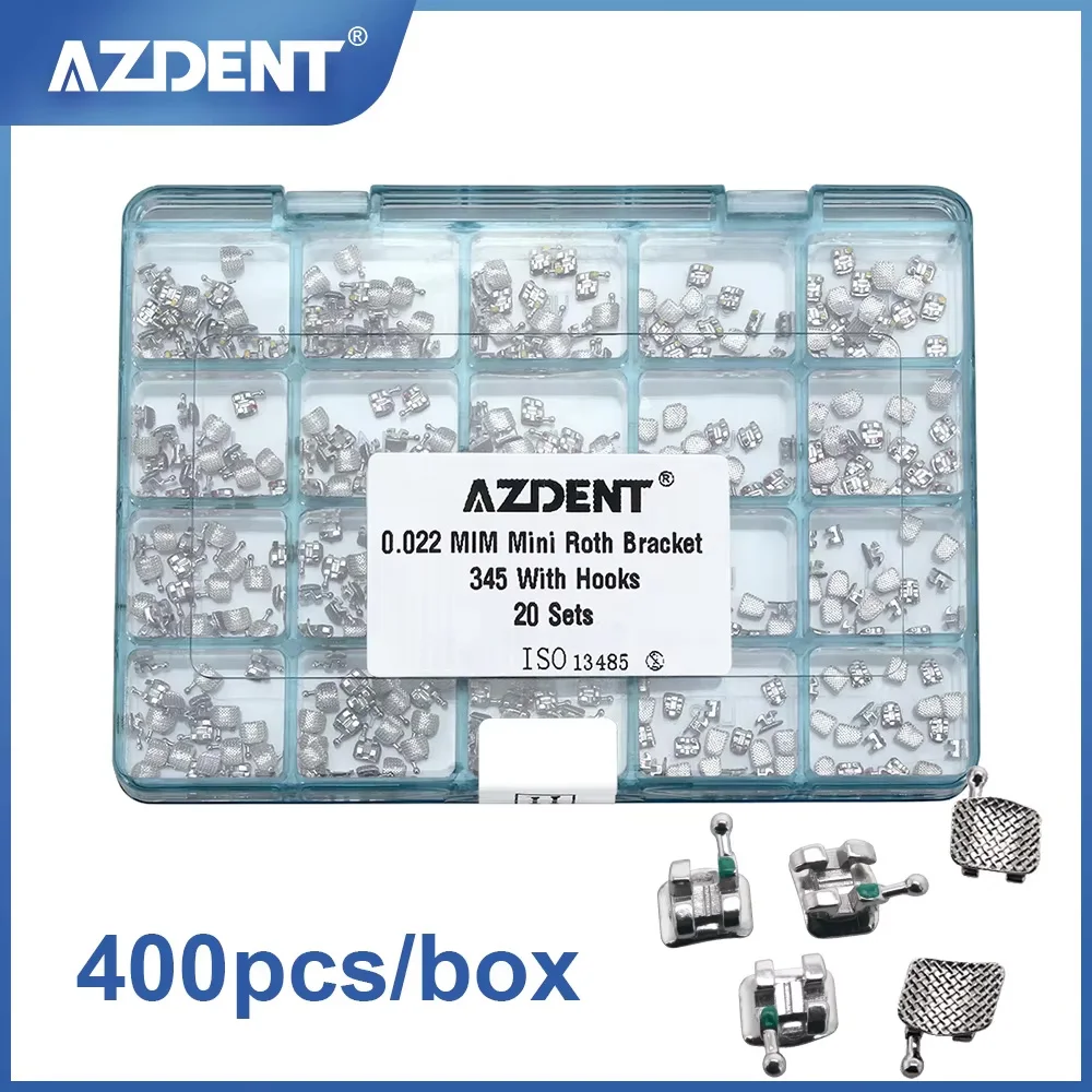 AZDENT 400pcs/box Dental Orthodontic Brackets Mini Roth/MBT 022 Hooks 345 Split Welding /Monoblock Metal Braces Dental Material