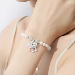 Cat's Eye Stone & Freshwater Pearl Pure 925 needle Peace Lock Bracelet For Women High-End Handmade Beaded Bracelet Lady