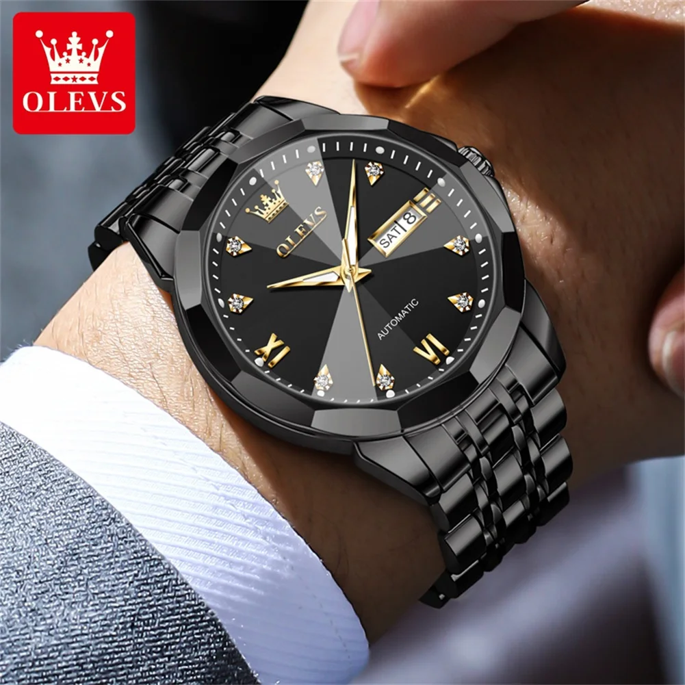 ساعة ميكانيكية OLEVS للرجال ، أصلية ، مرآة معينة ، مقاومة للماء ، مضيئة ، تاريخ الأسبوع ، أوتوماتيكي ، فولاذ مقاوم للصدأ
