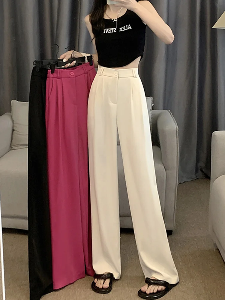 

Женские повседневные брюки с высокой талией, свободного кроя, тонкие, весенние, белые, широкие, прямого кроя, в корейском стиле, длинные