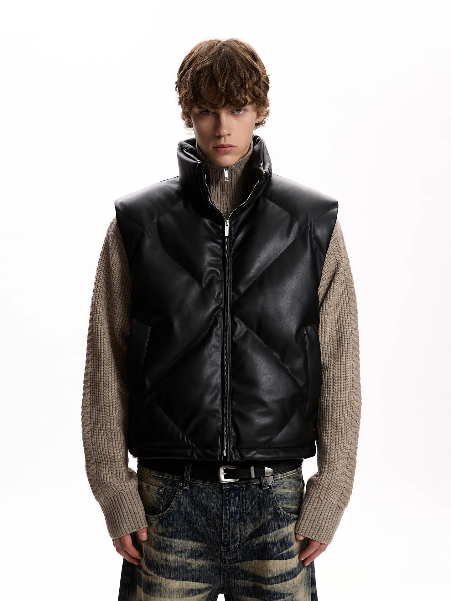 النمط الأمريكي الرجعية بولي سترات سترات جلدية الرجال النساء 2025 الخريف موضة جديدة تنوعا الدافئة سترات سترة بلا أكمام وسيم تانك القمم #3