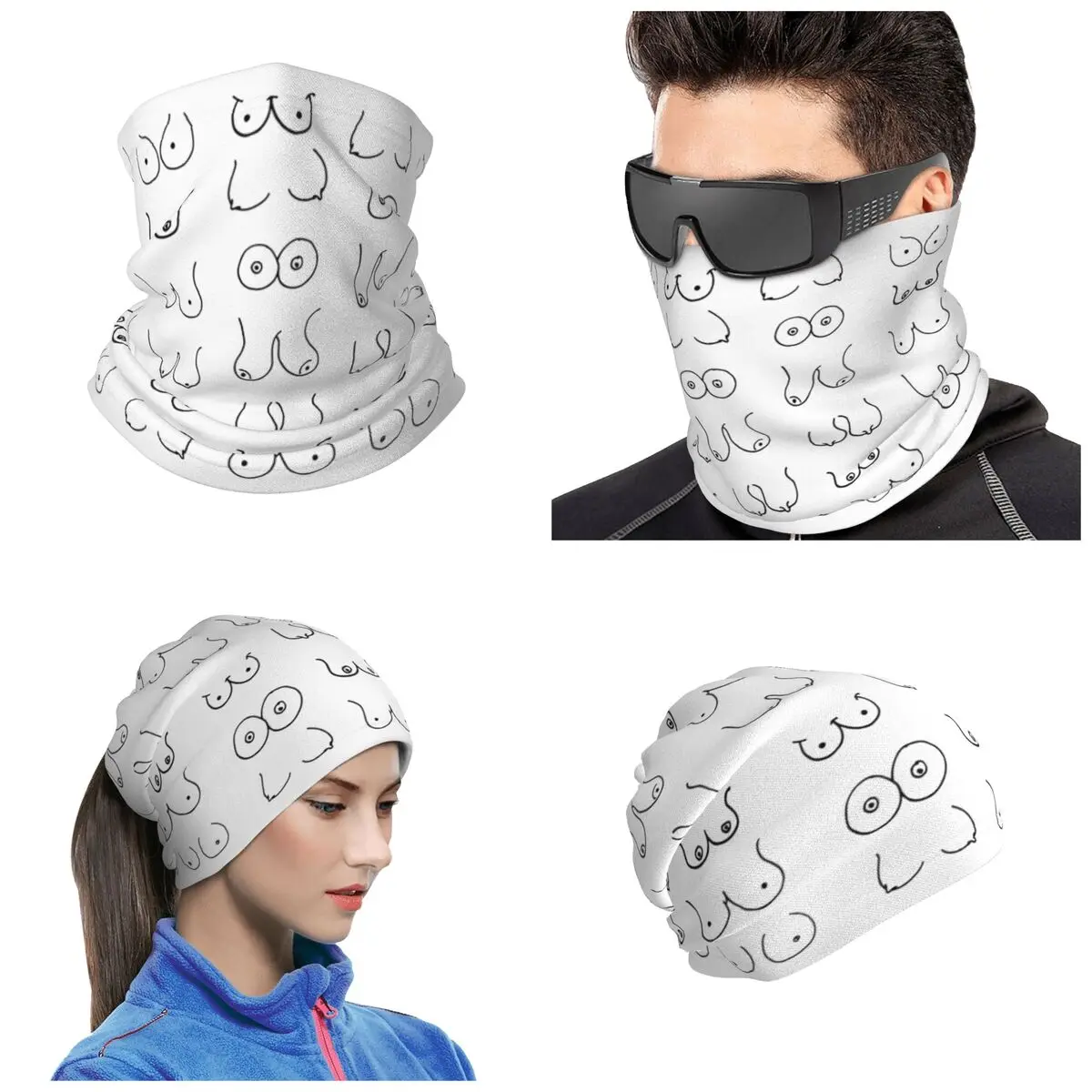 Black And White Tits Drawing Bandana Neck Gaiter Printed Wrap Scarf Multi-use Headband Unisex Adult All Season