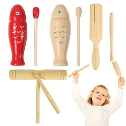 Wooden Orff Percussion Instrument Music Equipment Single Sound Tube Two Tone WoodBlocker Wooden Fish Children Music Toys TMZ