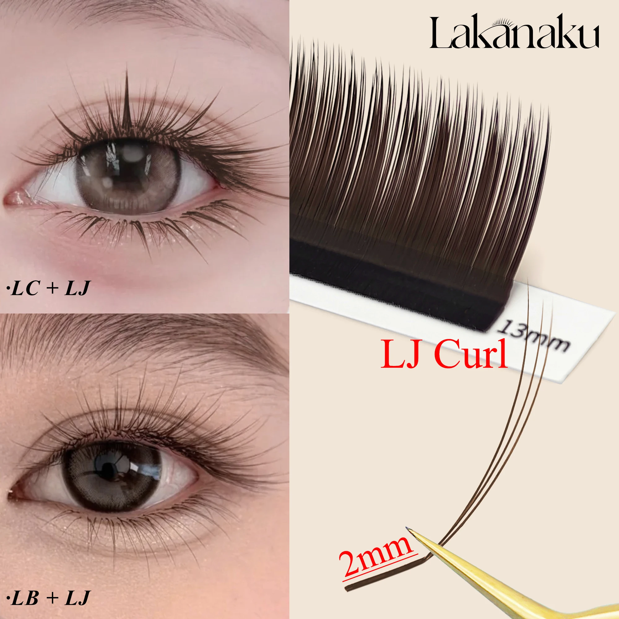 LAKANAKU Camellia False Eyelashes LB LC LJ Curl Cashmere Classic Eyelashes Extensions Mixed Tray Premade Russian Volume Fans