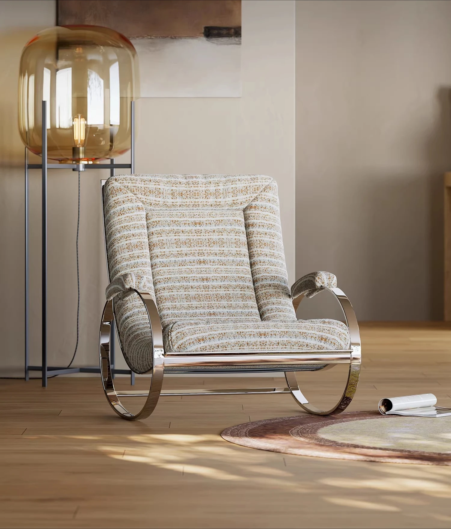 

Italian minimalist leisure rocking chair stainless steel bedroom living room lazy sofa rocking chair designer debut original