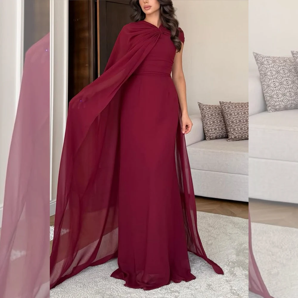 

Chiffon Elegant Evening Dresses Burgundy One Shoulder Prom Dress for Women Floor Length Events Wedding Gala Party Gowns 2026