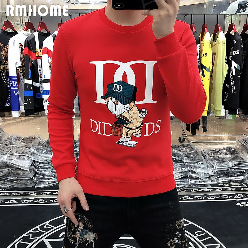Men\'s Fashion Casual Sweater Hoodies Autumn Winter Slim Fitting Plush Long Sleeve Top Male High-quality O-neck Pullover Clothes