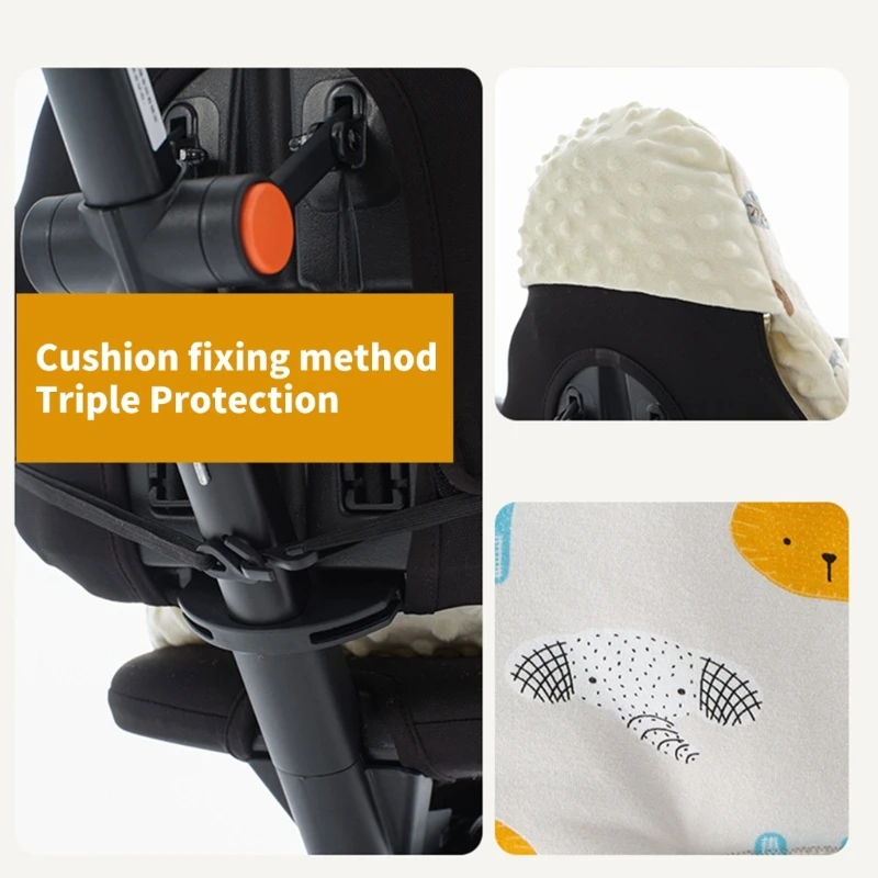 Baby Strollers Liner Insert with Cartoon Pattern Pram Cushion Shoulder Strap Handrail Protector Pad Armrest Pad