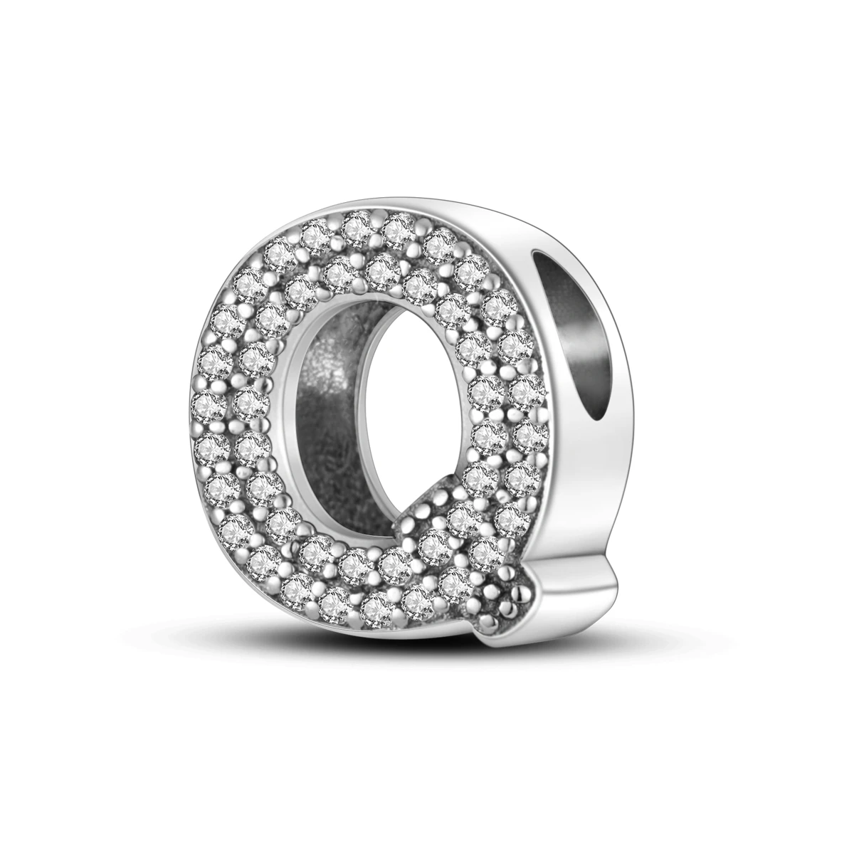 

925 Sterling Silver Letter Q Charms Full Paved CZ Initial Dangle Beads Fit Bracelets Necklace Women DIY Jewelry Gift