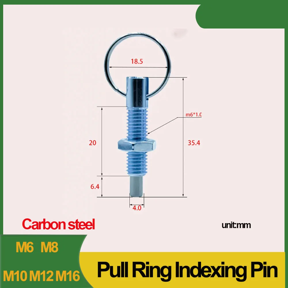 2Pcs Carbon steel Pull Ring Indexing Plunger Self-Locking / Automatic Reset Spring Locating Pin M6 M8 M10 M12 M16