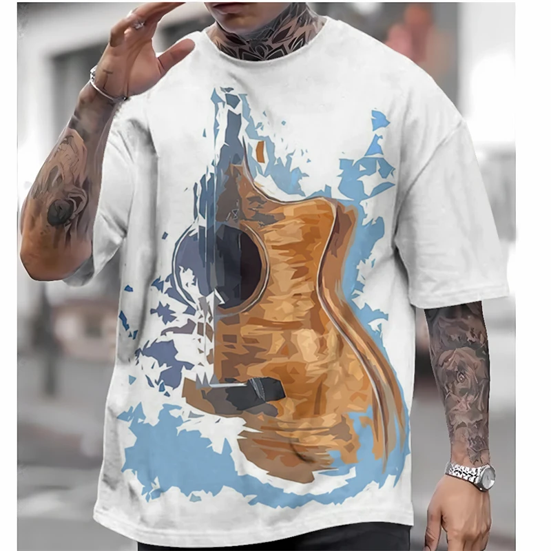 Fashion Piano Keys Graphics T-shirts Summer Trend Short Sleeve O Neck 3D Musical Notes Printed T Shirts Simple Casual Loose Tees