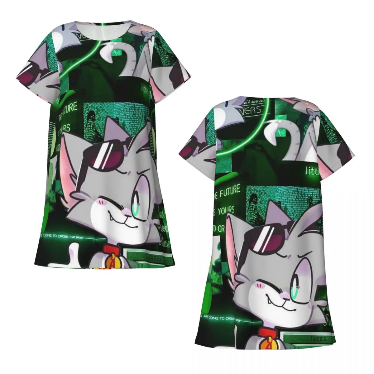 Cartoon Popular Funny Acenix Short Sleeves Nightdress Sleeping Sleepshirts Women Short Sleeve Nightgowns Loose Pajama Dress