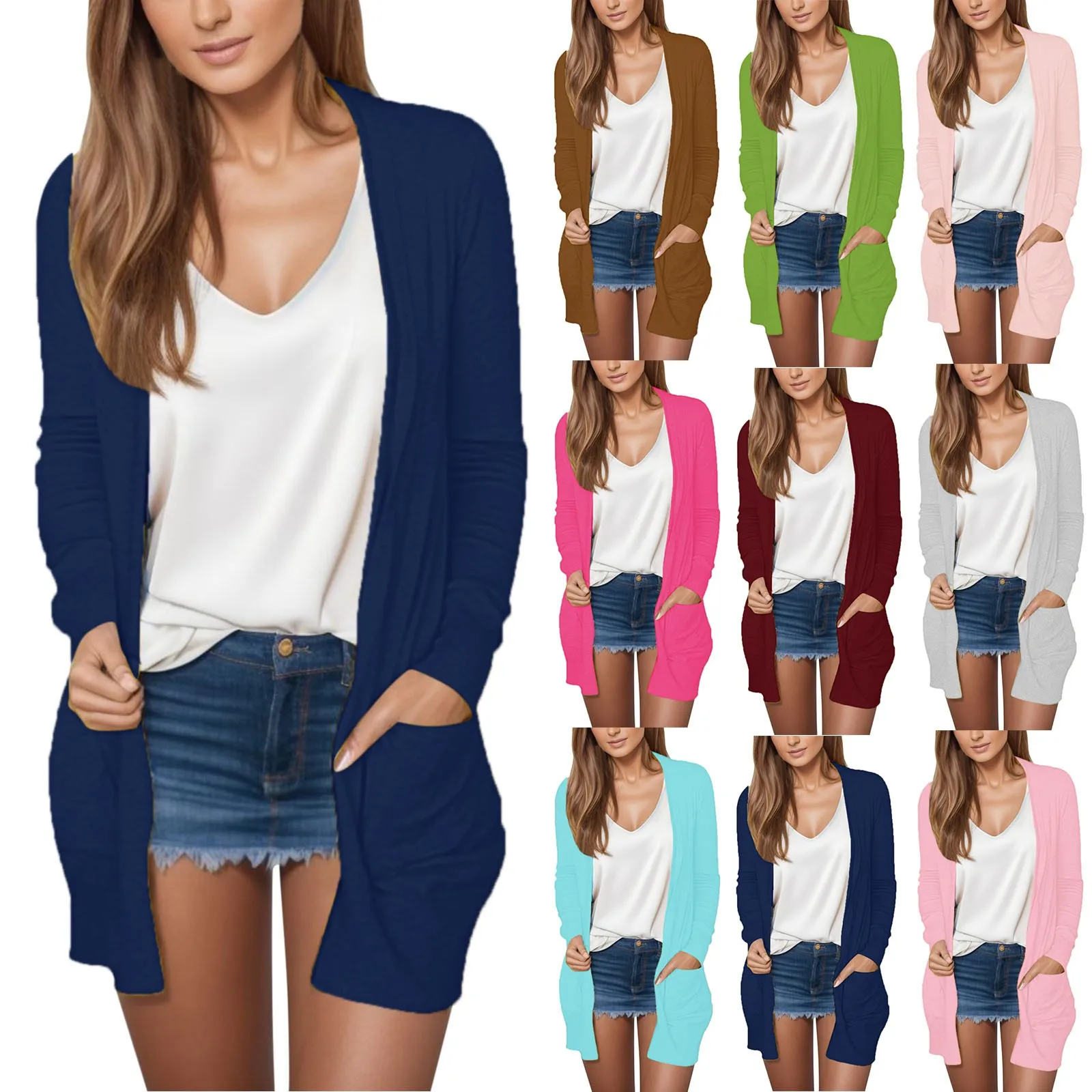 

Женский однотонный Кардиган с длинным рукавом, Модный яркий свободный удобный кардиган