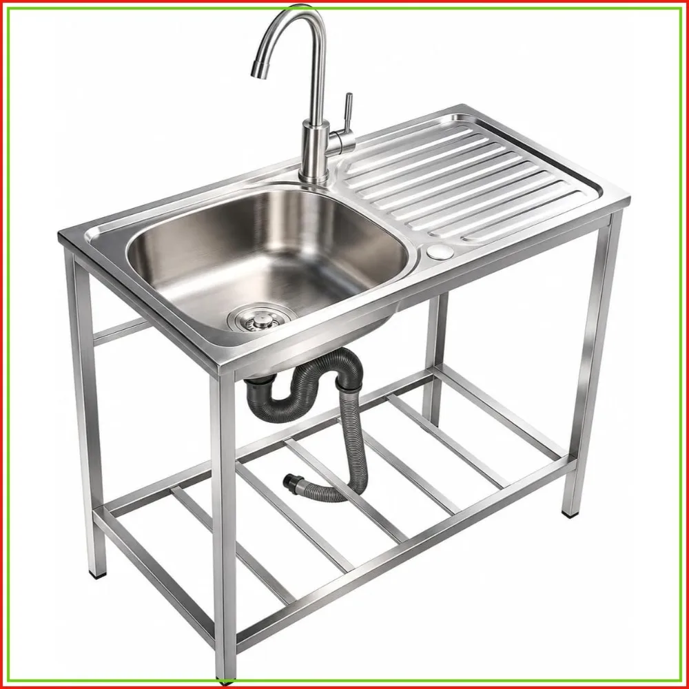 Freestanding Utility Sink Stainless Steel Outdoor with 360 Faucet