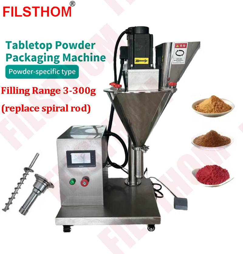 Powder Filling Machine Spiral Screw Auger Filler Pepper Spice Coffee Milk Powder 2-300g For Bottles Cans Jars Pouch Zipper Bag