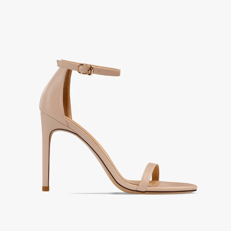 

Summer 2025 new single strap slim heel open toe sandals for women in nude color, internet famous fashion strap high heels
