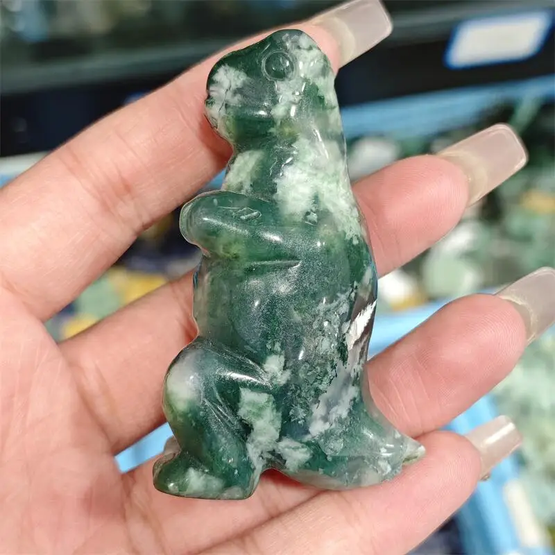 Natural Flower Agate Stone Dinosaur Carving Energy Gem Reiki Healing Fengshui Home Office Decoration Gift 1pcs
