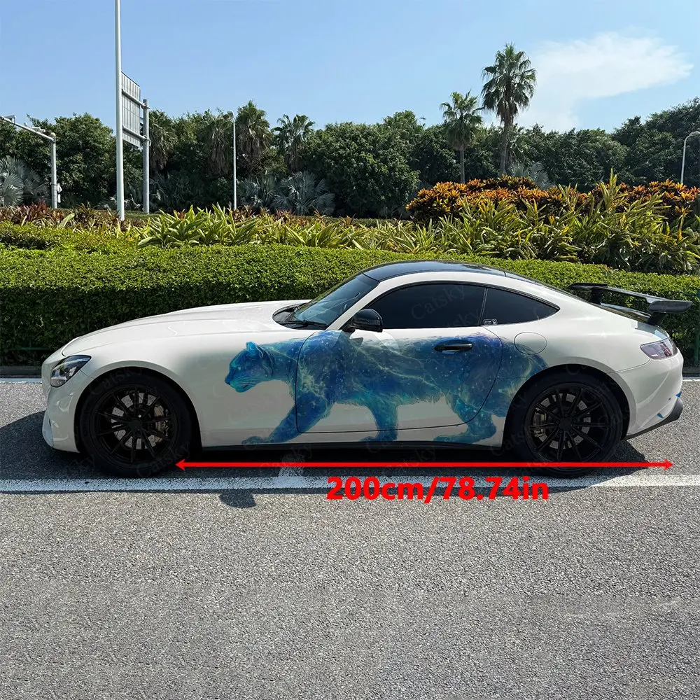 2pcs Galaxy Cheetah Car Side Wraps, Self-Adhesive PVC Waterproof & Scratch-Resistant Stickers, Car Accessory Gift