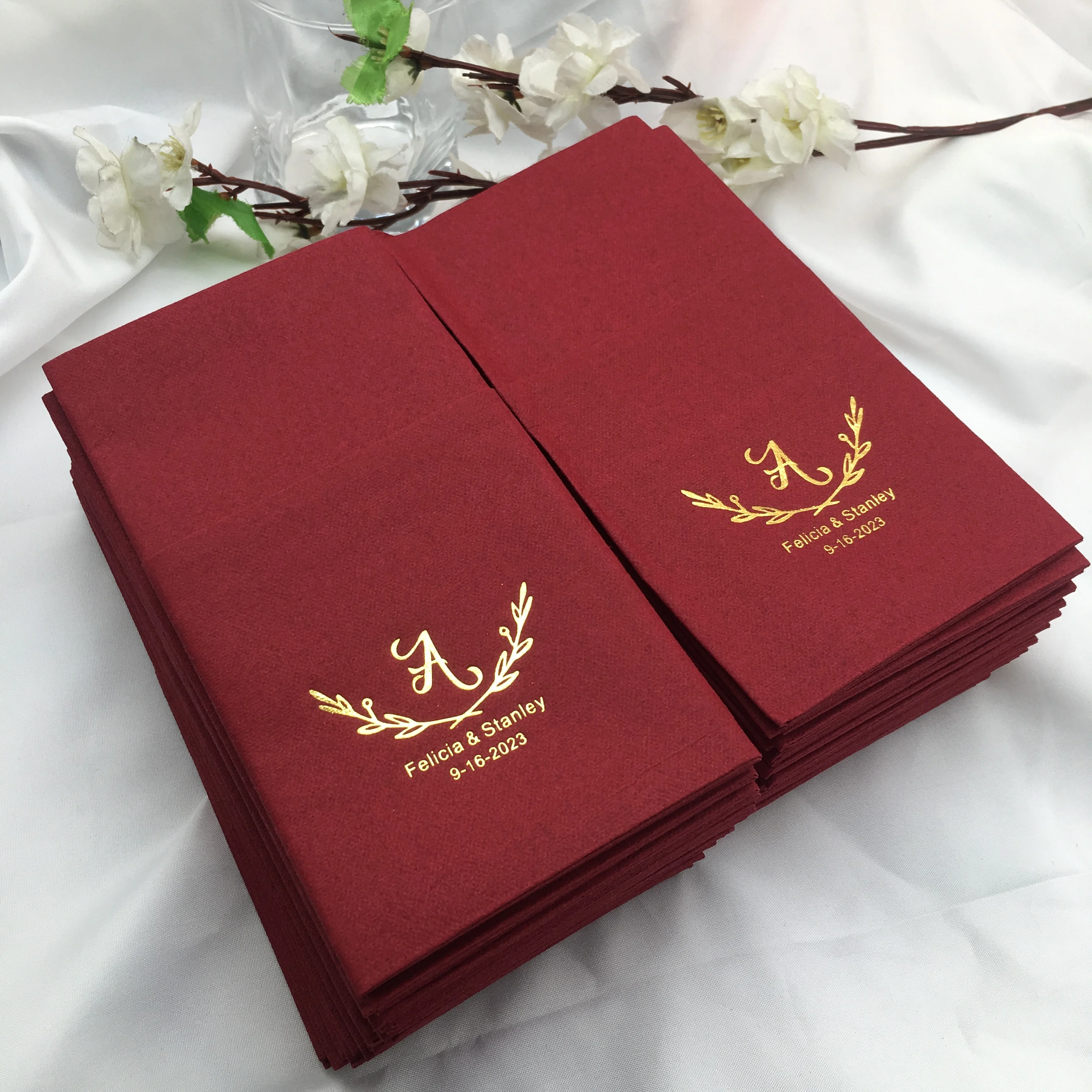 50pcs Personalized Wedding Engagement Dinner Napkins Anniversary Birthday Party Bridal Shower Table Decoration Custom Bar Napkin