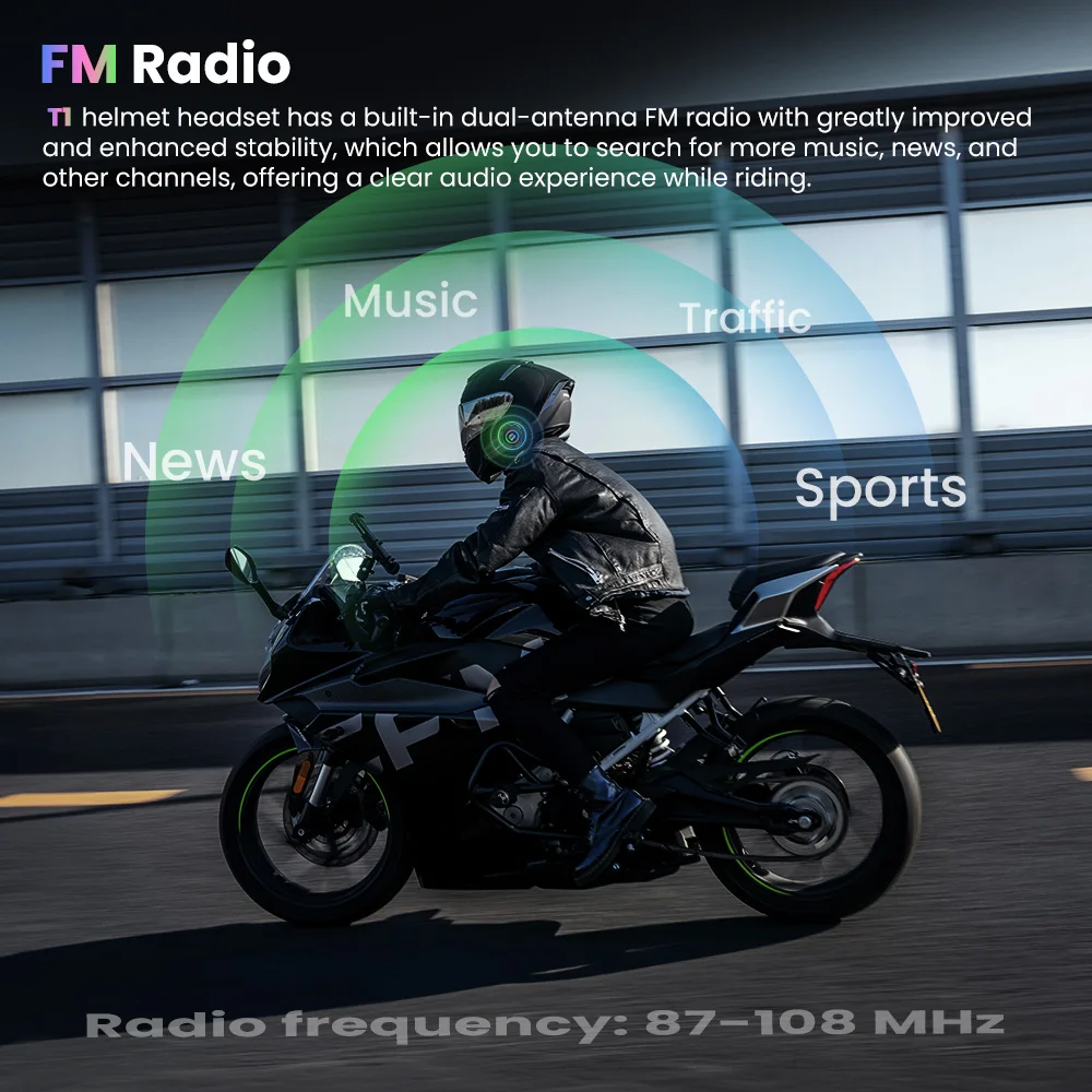 T1 سماعات بلوتوث غير إنترفون خوذة سماعة اتصال مزدوج صوت للتحويل دراجة نارية التواصل مع راديو FM