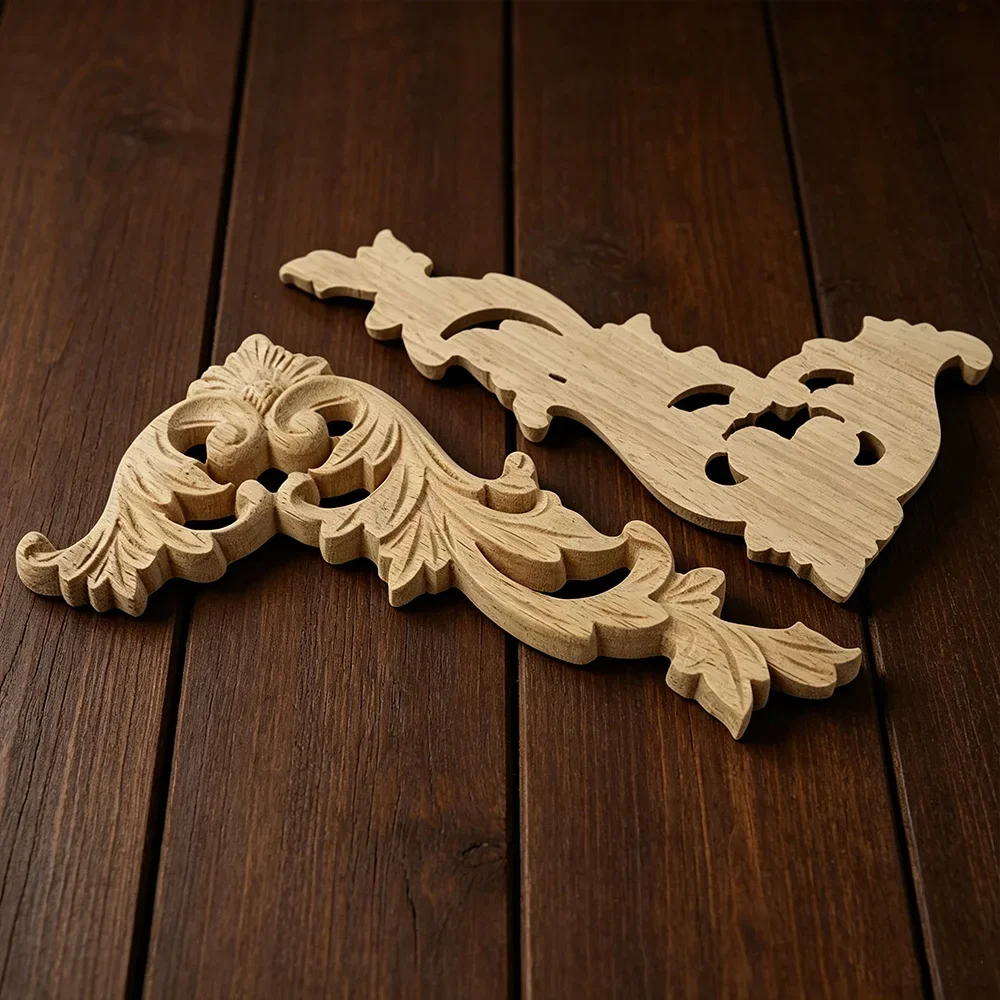 4PCS European Woodcarving Decal Corner Applique Frame Wall Door Home Furniture Decorative Figurines Wooden Miniatures 15/28/30cm