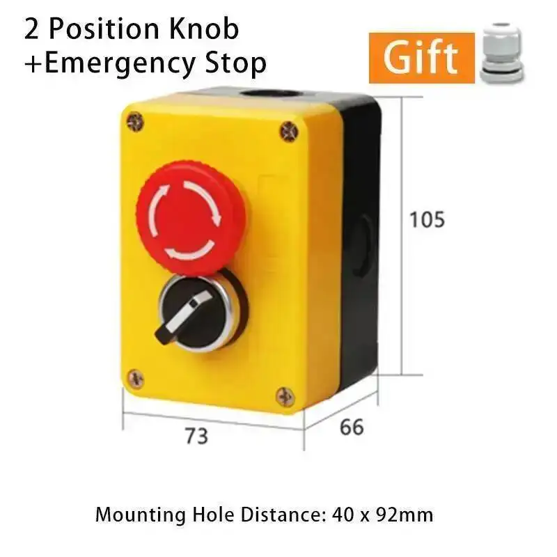 2P مفتاح بـزر دفع مع التحكم صندوق بلاستيكي أصفر مقاوم للماء NO NC لحظة إعادة تعيين مقبض دوار التحكم