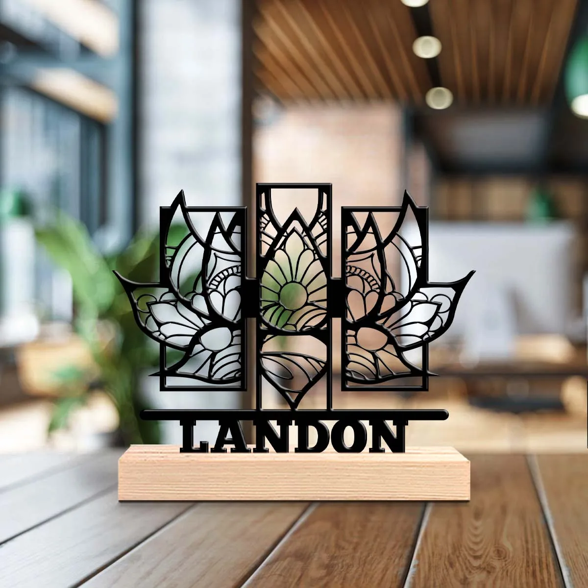1pc Personalized Retro Iron Statue Decoration Customizable Content With Wooden Base Perfect for Home or Office Decoration