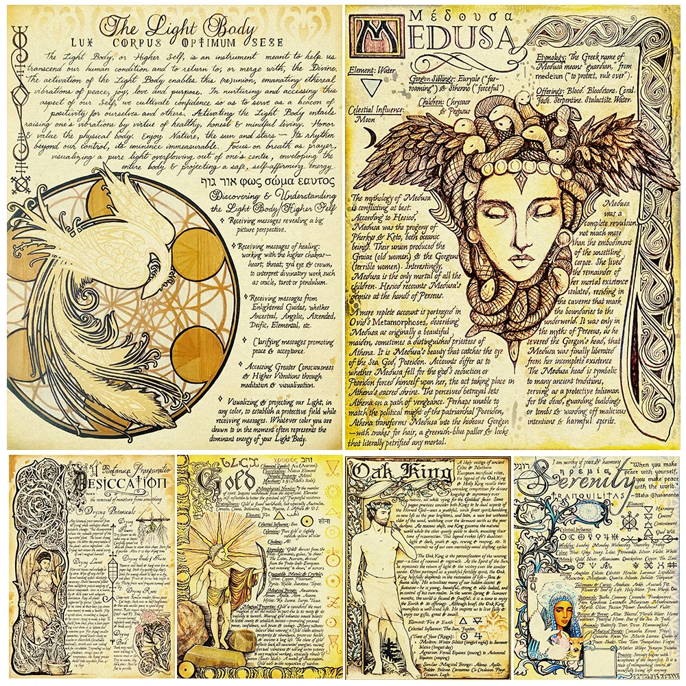 

Medusa And Oak King Book, Wall Art Canvas Painting, Magic Book Of Shadows Page, Art Poster And Print, Home Decoration Unframed
