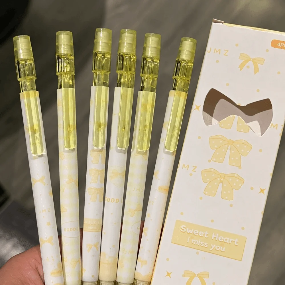 4PCS/Set Bow Series Mechanical Pencil No-Sharpen with Eraser Top Automatic Pencils Break-Resistant Writing Pencils