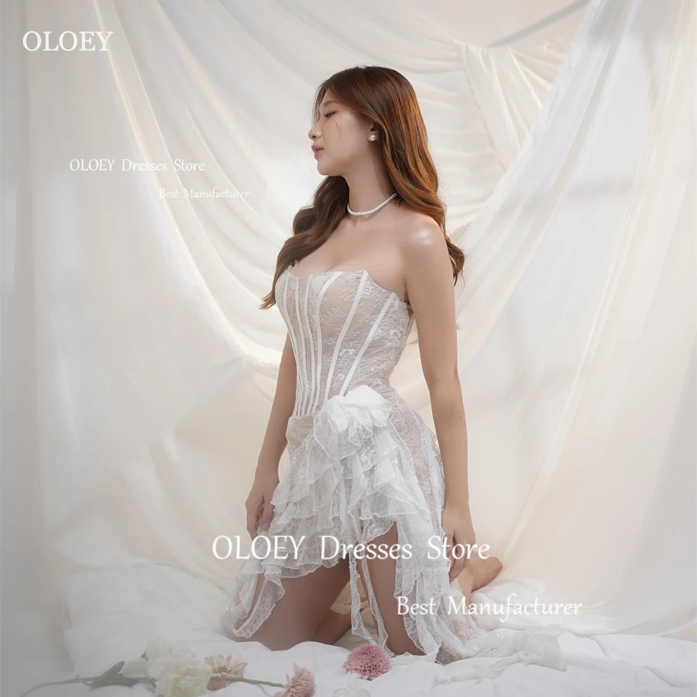 OLOEY 2024 Sexy Wedding Dresses Tulle Ivory Above Knees Bridal Gown Photo Shoot Strapless Sleeveless Free Custom Gowns