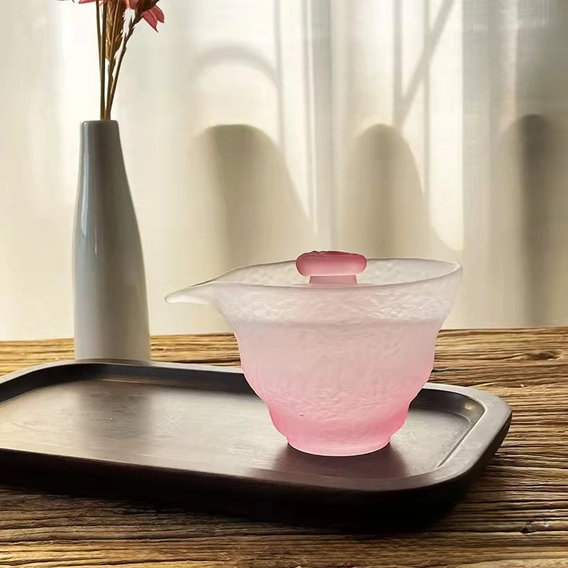 Pink Lady Frosted Glass Tea Set China-Chic Style Covered Bowl Public Cup Glass Cup Tea Cup Pure Handmade Tea Set