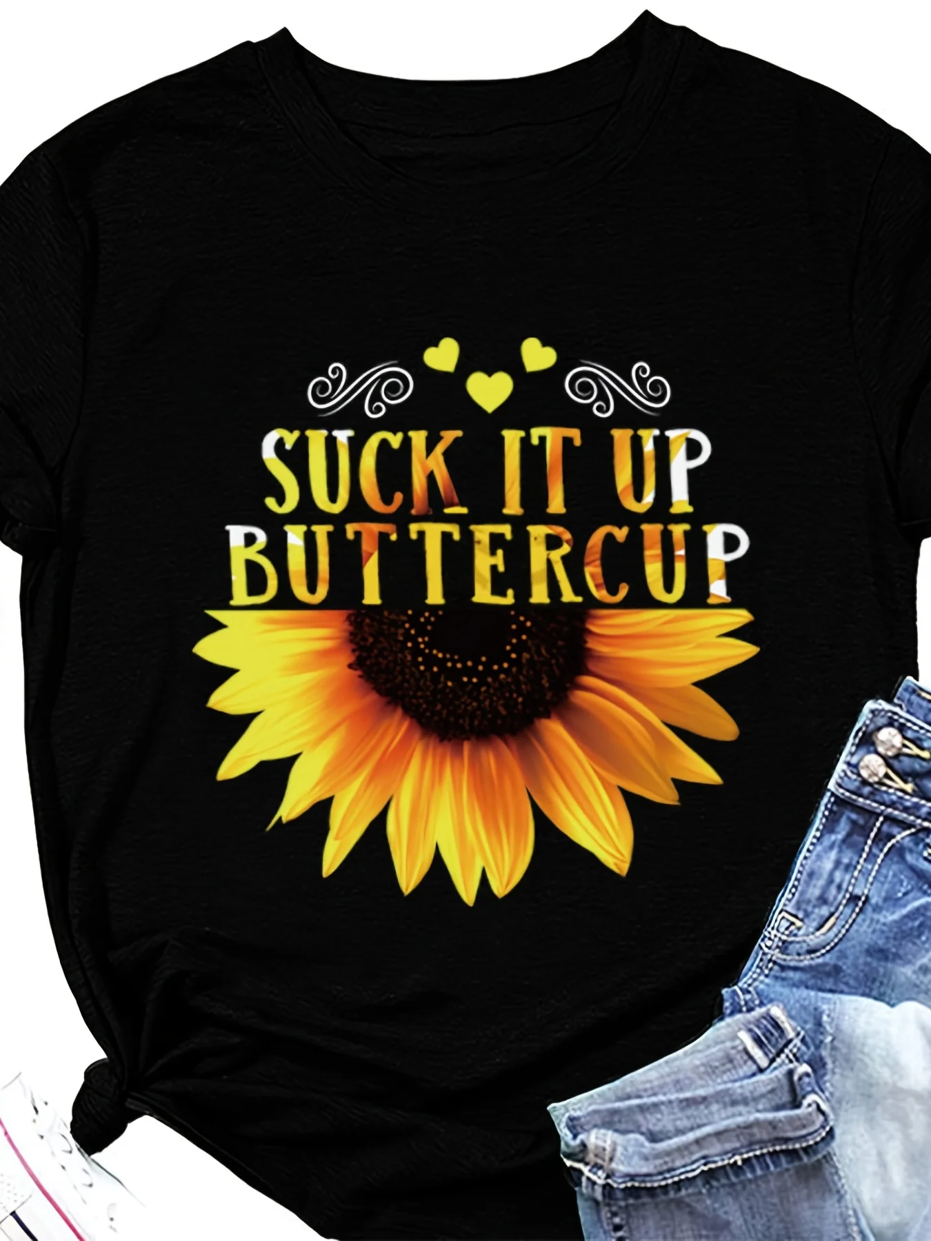 

Suck It Up Buttercup Women's Graphic T-Shirt - Casual Crew Neck Short Sleeve Top