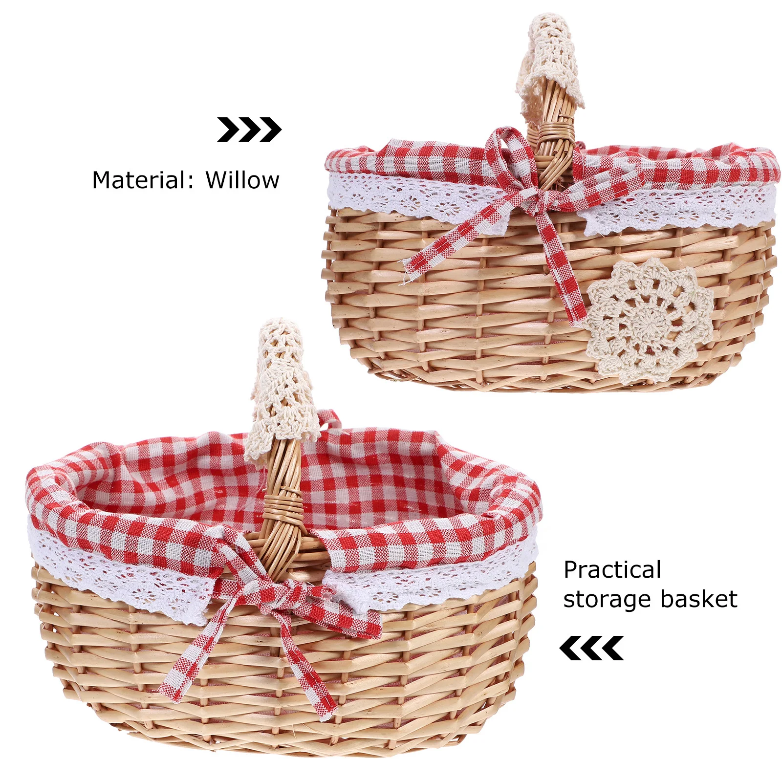

Wicker Handmade Basket Creative Practical Storage Kitchen Picnic Gift Packing Fruit Snacks Long Handle Durable Willow Material