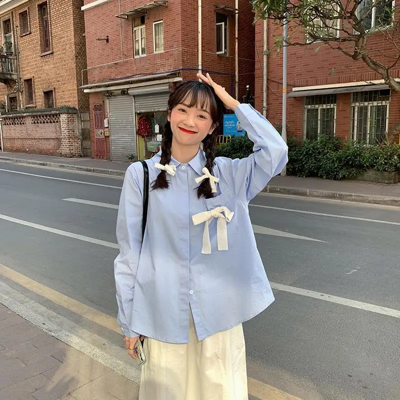 

Long Sleeve Shirts Womens Lace Tops Buttoned Front Turn Down Collar Pleated Hem Minimalist Feminine Preppy Elegant Korean Style