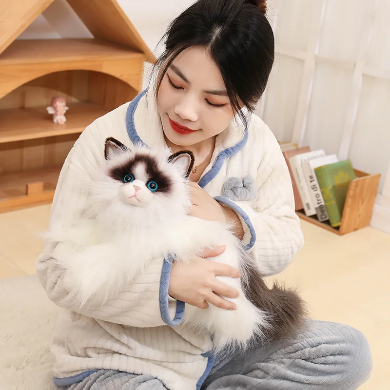 50cm Ragdoll Cat Simulation Plush Animal Doll Stuffed Lying White Long Fur Fluffy Companion Friend Gift