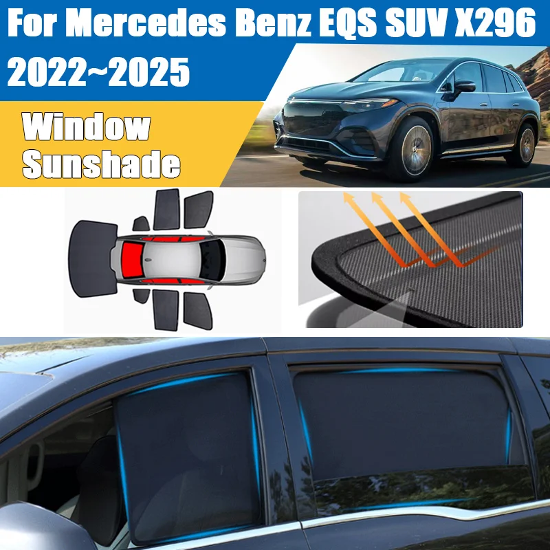 

Car Sun Shade For Mercedes Benz EQS SUV X296 2022-2025 2023 Blackout Mesh UV Protection Windshield Frame Curtain Car Accessories