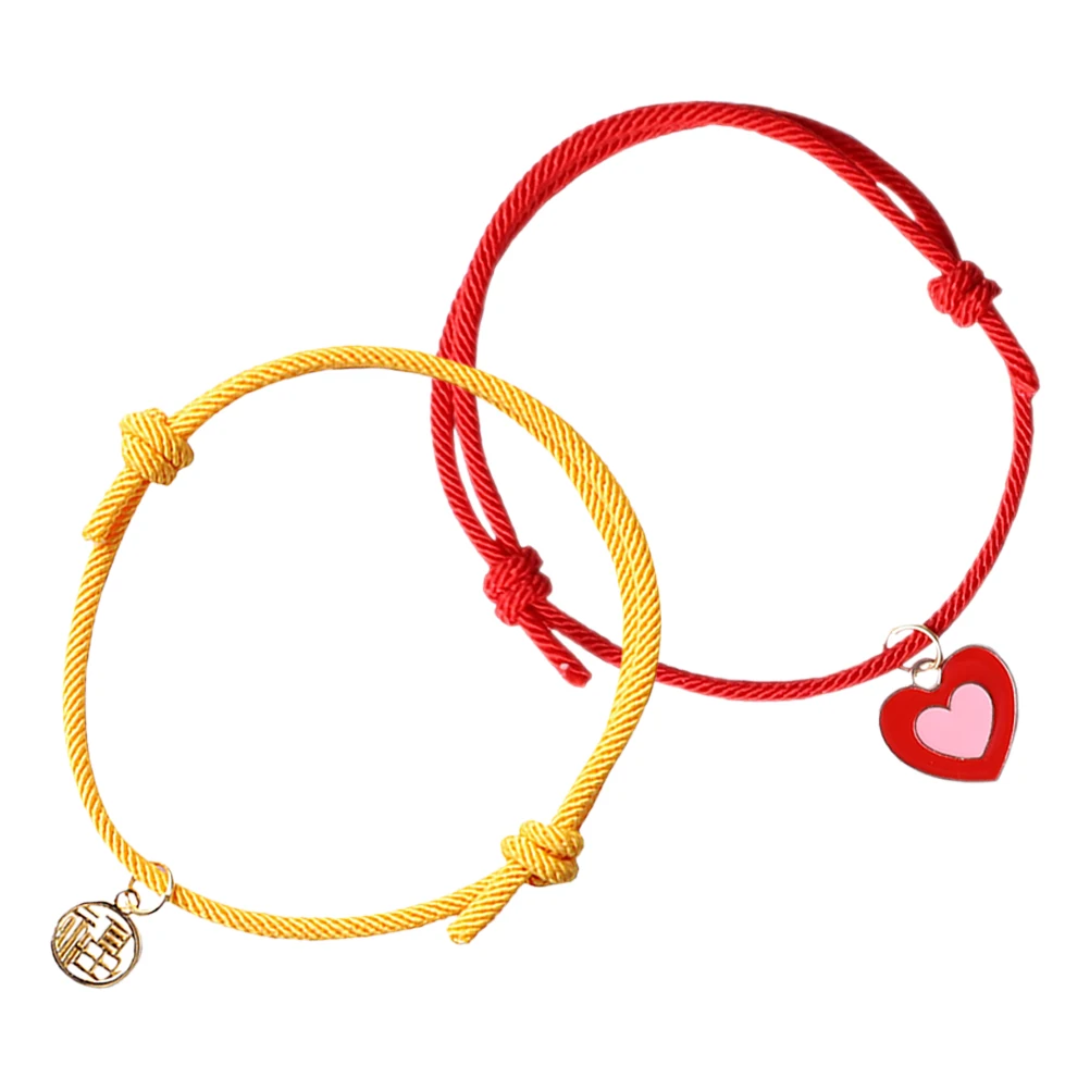 

2Pcs Handmade Pet Necklace with Lucky Rope Heart Charm for Small Cats and Dogs Adjustable Collar Small Cat Collar