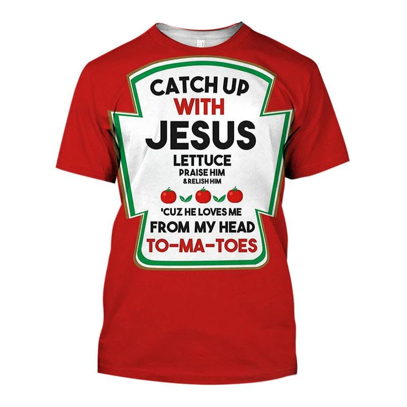 Fashion 3D Print T Shirt with Tomato For Men Catch up with Jesus O-neck Oversized T-shirt Vintage Hip Hop Short Sleeve Tops