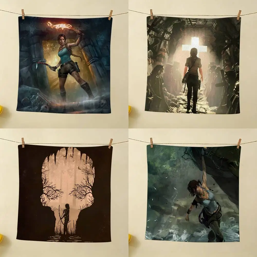 Game L-Lara Croft T-Tomb Raider Wear Resistant Hand Hanging Kitchen Towel,Polyester Cotton Material, Wiping Towel For Home