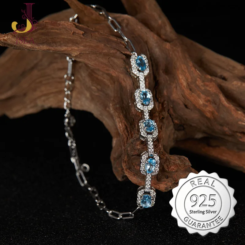 

S925 Sterling Silver Bracelet for Women - Natural Topaz Colorful Gemstone
