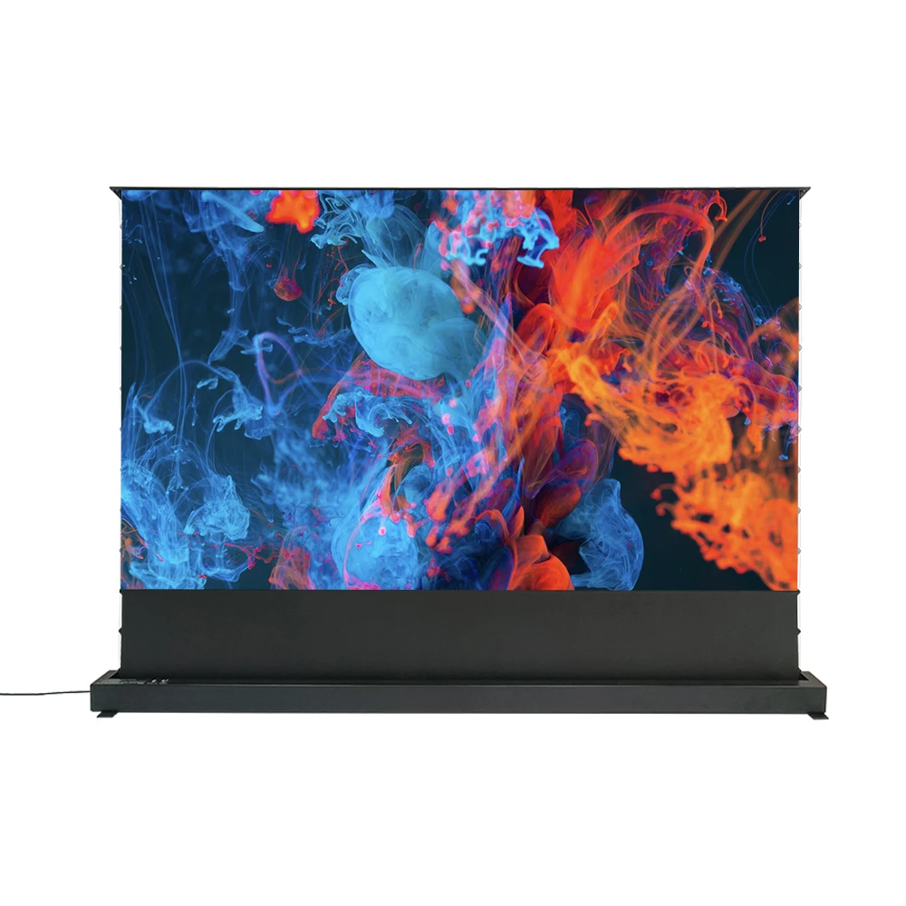 

OEM Cbsp 100" Laser TV Projector Screen Motorized Floor Rising PET UST ALR Projection Screen For Ultra Short Projector