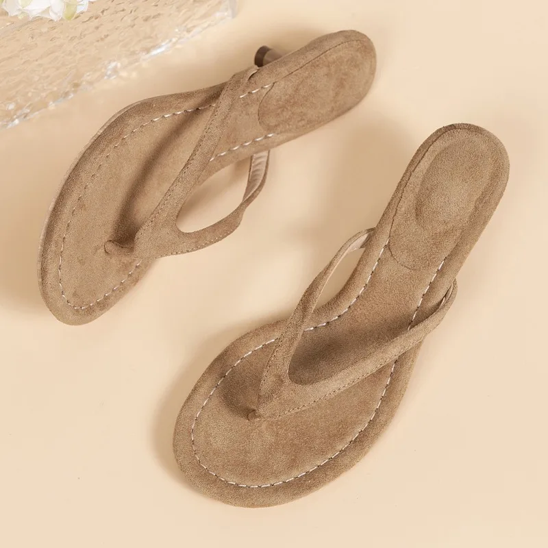 Women Brown Heeled Sandals with Thin Heel Comfortable Summer Flip Flops for Beach Vacation Party Casual Fashion Style Daily Wear view 3