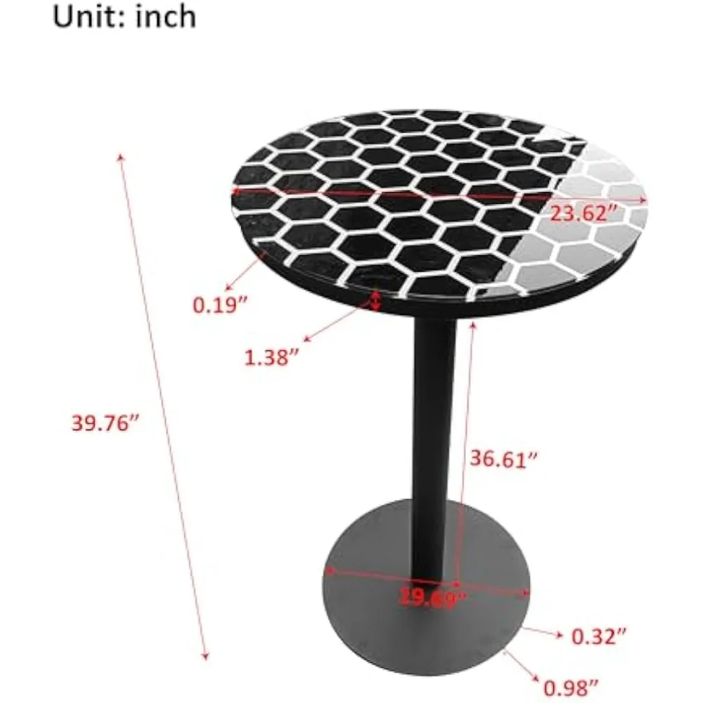 바 테이블, 다채로운 조명과 유리 상판이 있는 모던한 원형 바 테이블, 스타일리시한 인터랙티브 칵테일 테이블, 훌과 메타 포함
