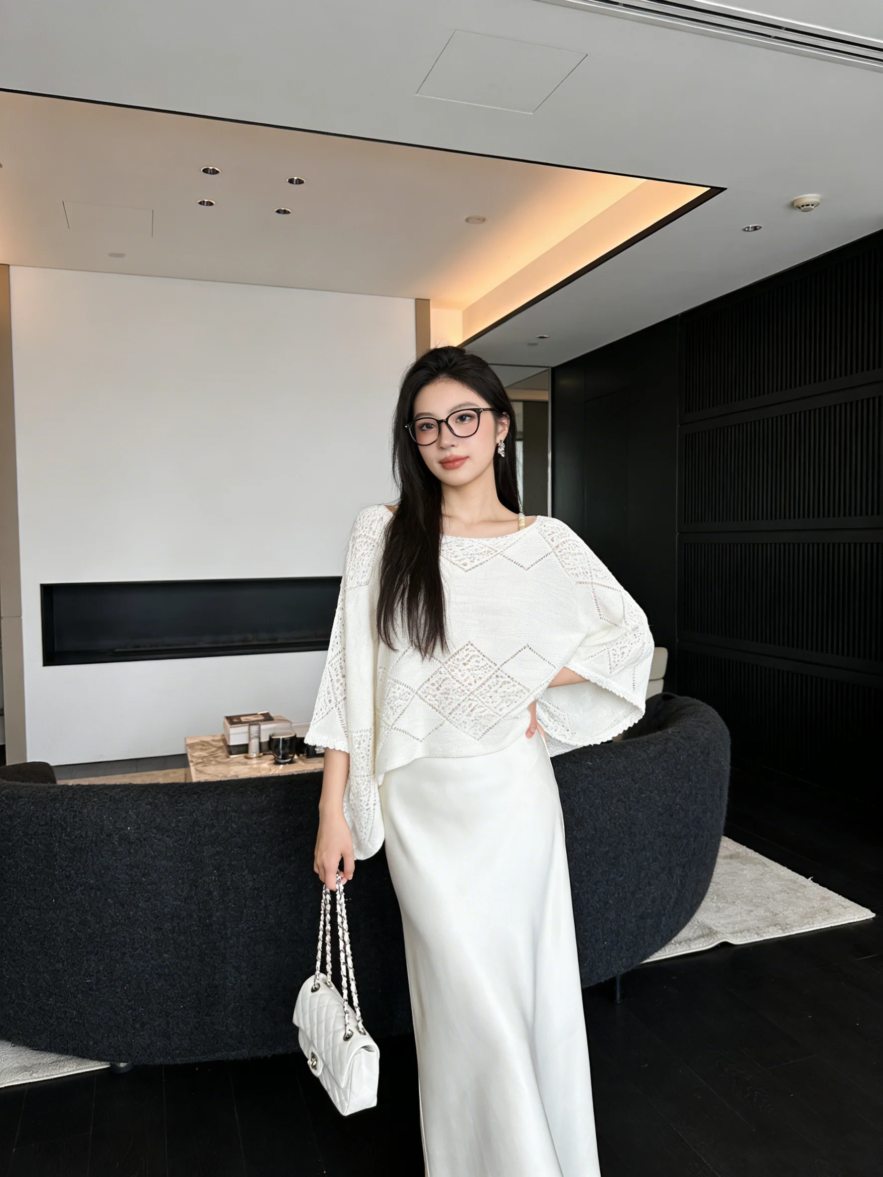 

Korean Style Knitted Crop Top And Skirt Set Breathable Casual Spring Summer Fashion Slim Fit Hollow out High Waist Two Piece Set
