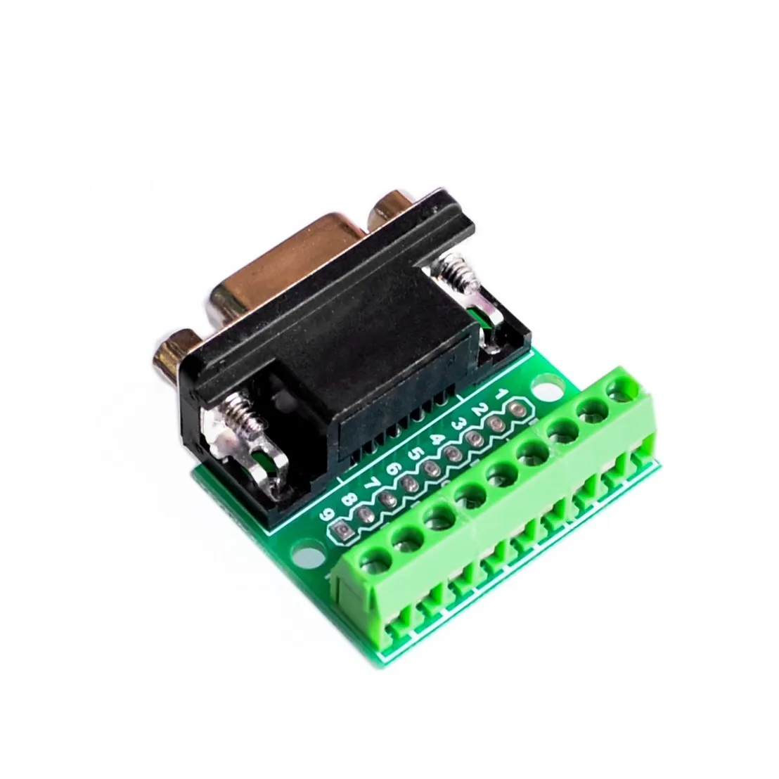 DB9 RS232 Serial to Terminal Female Adapter Connector Breakout Board Black+Green