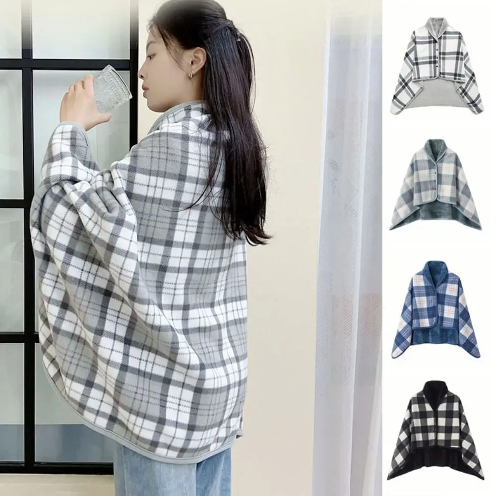 

140*100cm Retro Thicken Flannel Blanket Shawl Warm Stripe Warm Shawl Wrap Cloak Wearable Scarf Women Winter