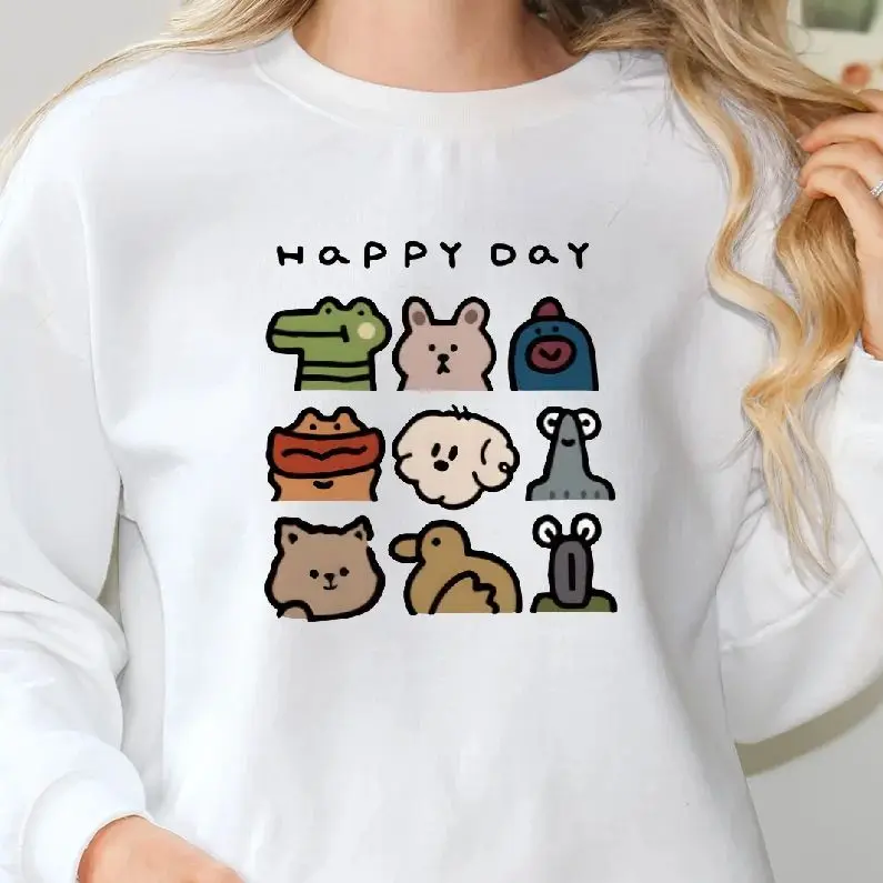 

Sweatshirt Cute Cartoon Animals Casual Daily Wear Unisex Hoodies with Multiple Colors Versatile Stylish Pullover Happy Day