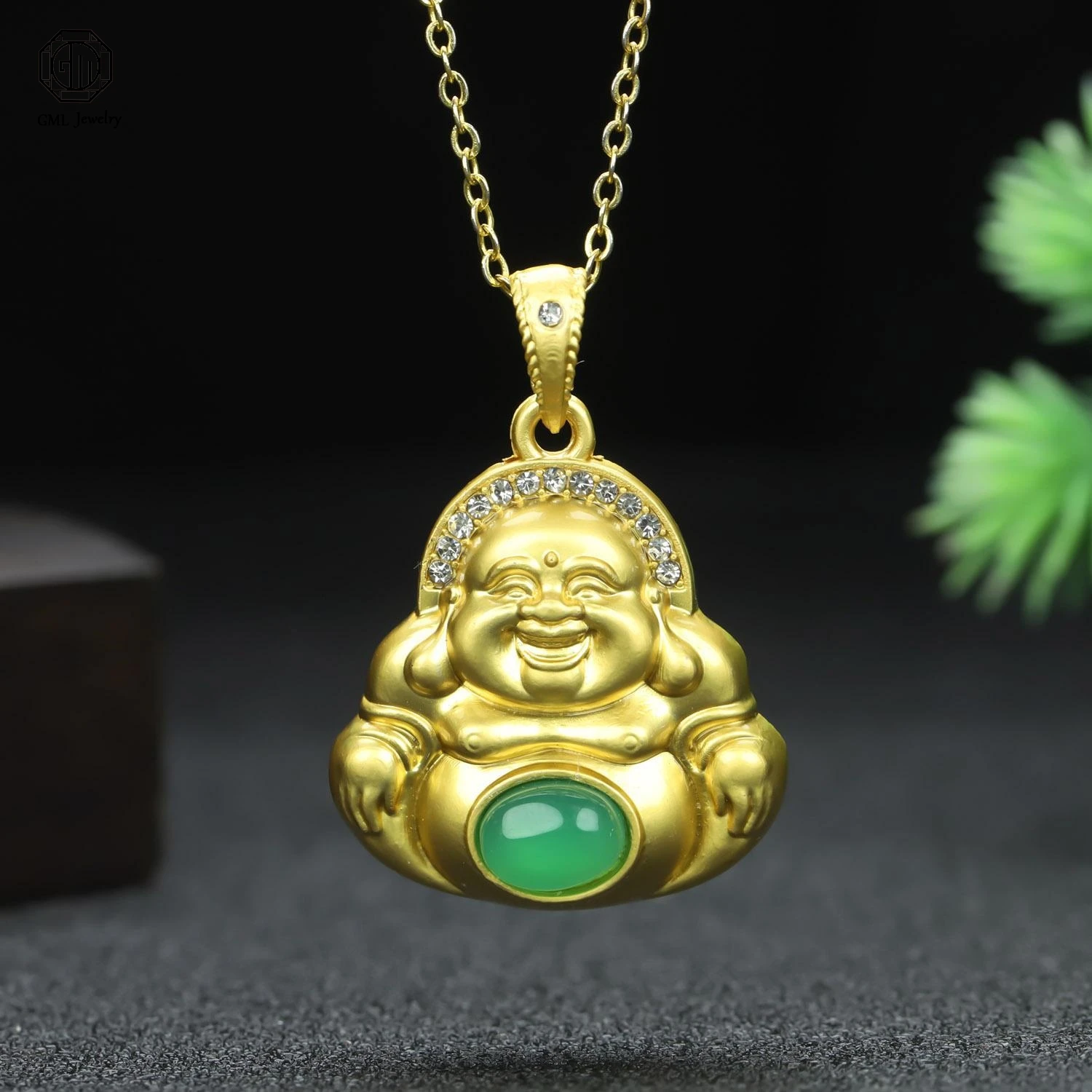 Antique Gold Plated Hetian Jade Buddha Pendant Necklace Adjustable Length Unisex Spiritual Meditation Jewelry Gift for Travel