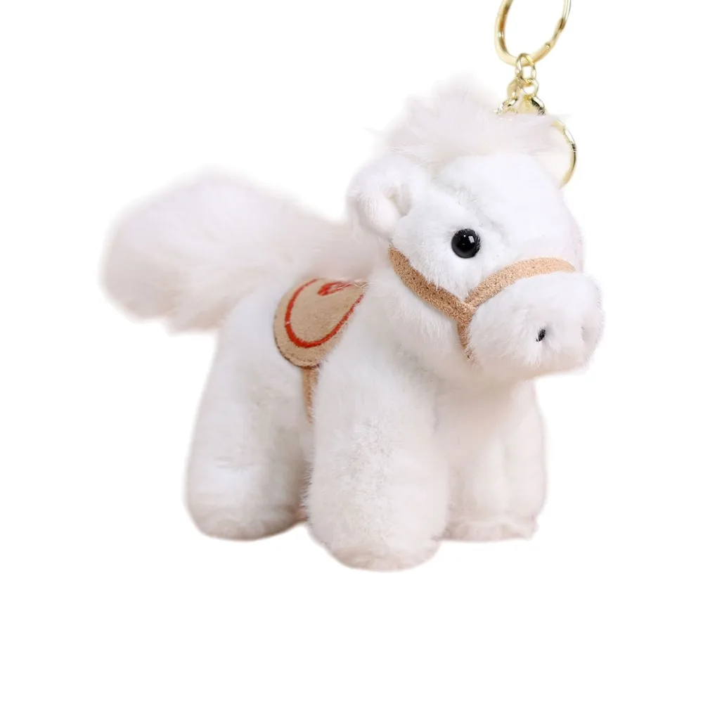 Cartoon Steed Doll Plush Horse Keychain Long Haired Tail Zodiac Pony Figurine Stuffed Animal Keyring Fluffy Mascot Dolls